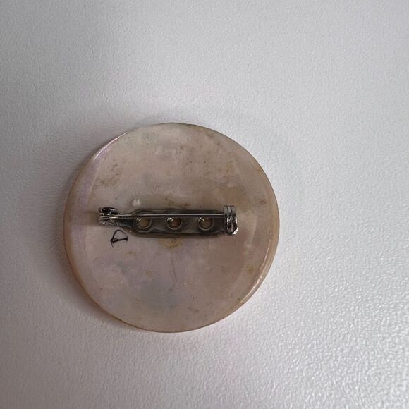 Mother of Pearl Seashell Brooch Pin Round Circle Hummingbird Bird - Picture 5 of 7